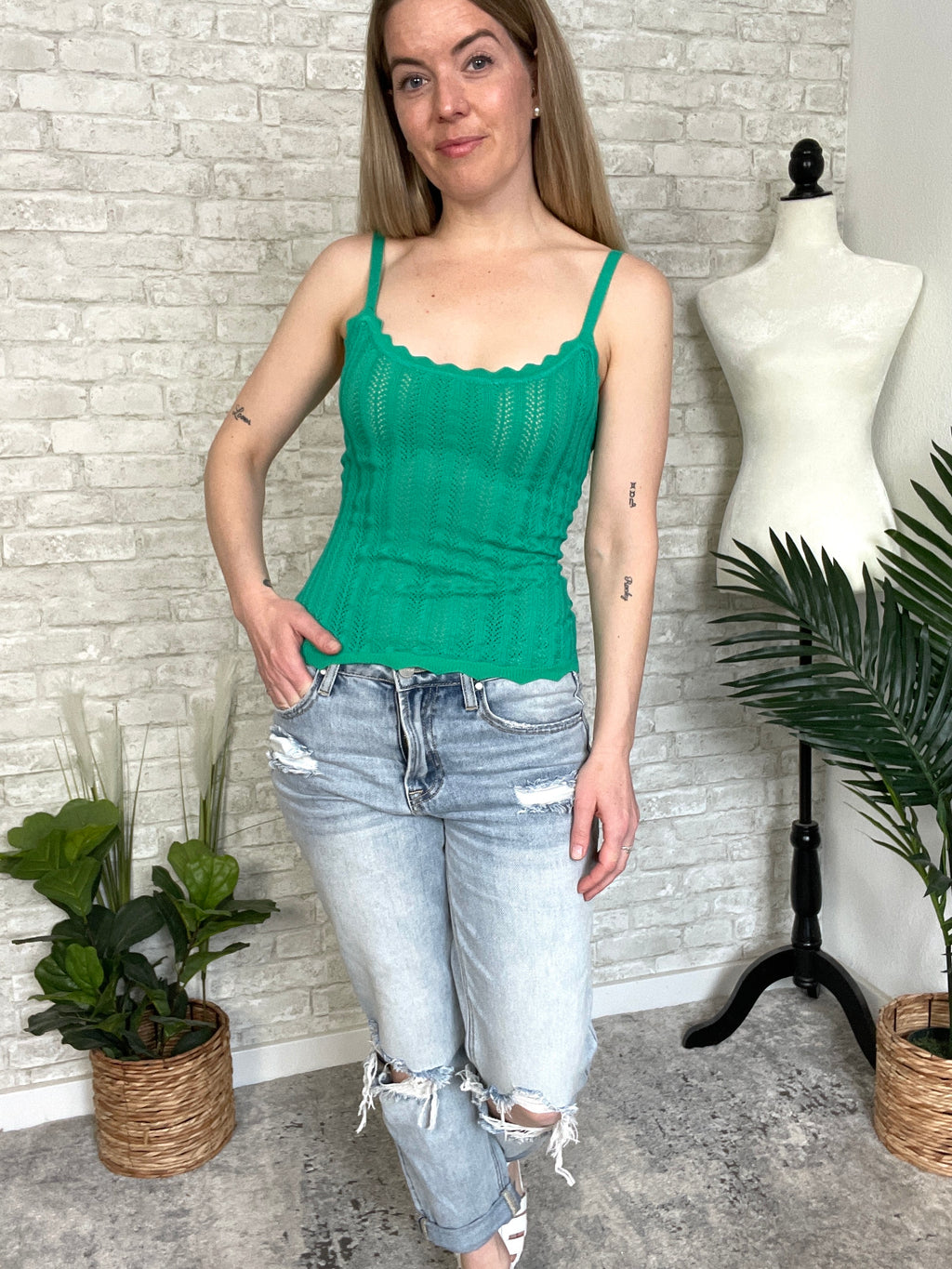 Caroline Crochet Tank Top Green