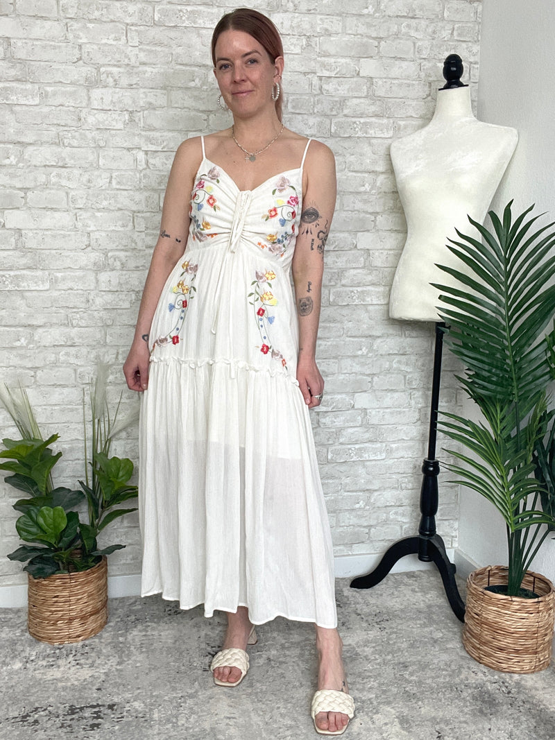 Demeter Cream Floral Embroidered Dress – Electric Dream Boutique