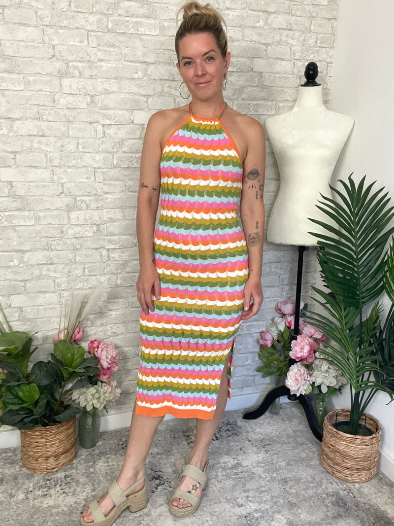 rainbow knit dress Women's Dark Blue Retro Tie-Front Pocket Dress, Dark Blue / L Pair it with cowboy boots for a bold statement or sandals for a laid Over The Rainbow Sweater Mini
