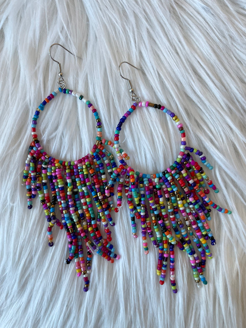 Rainbow Seed Bead Tassel Earring