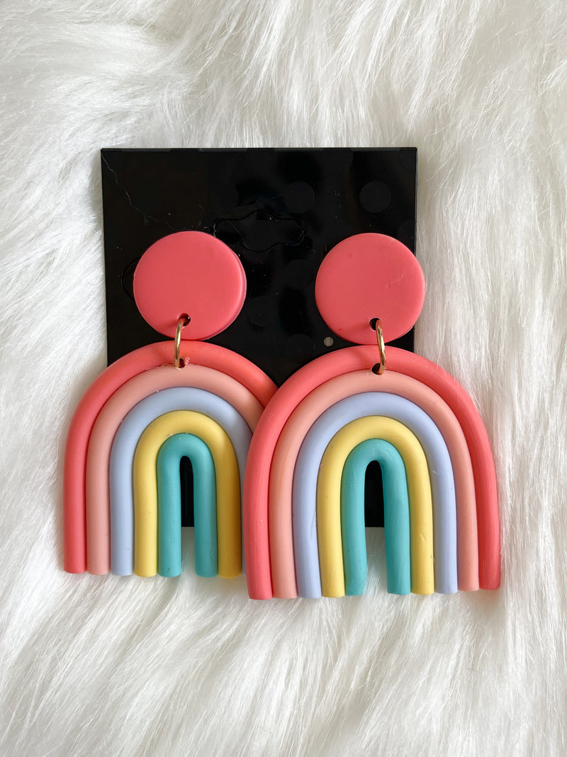 Rainbow Clay Earrings Pink