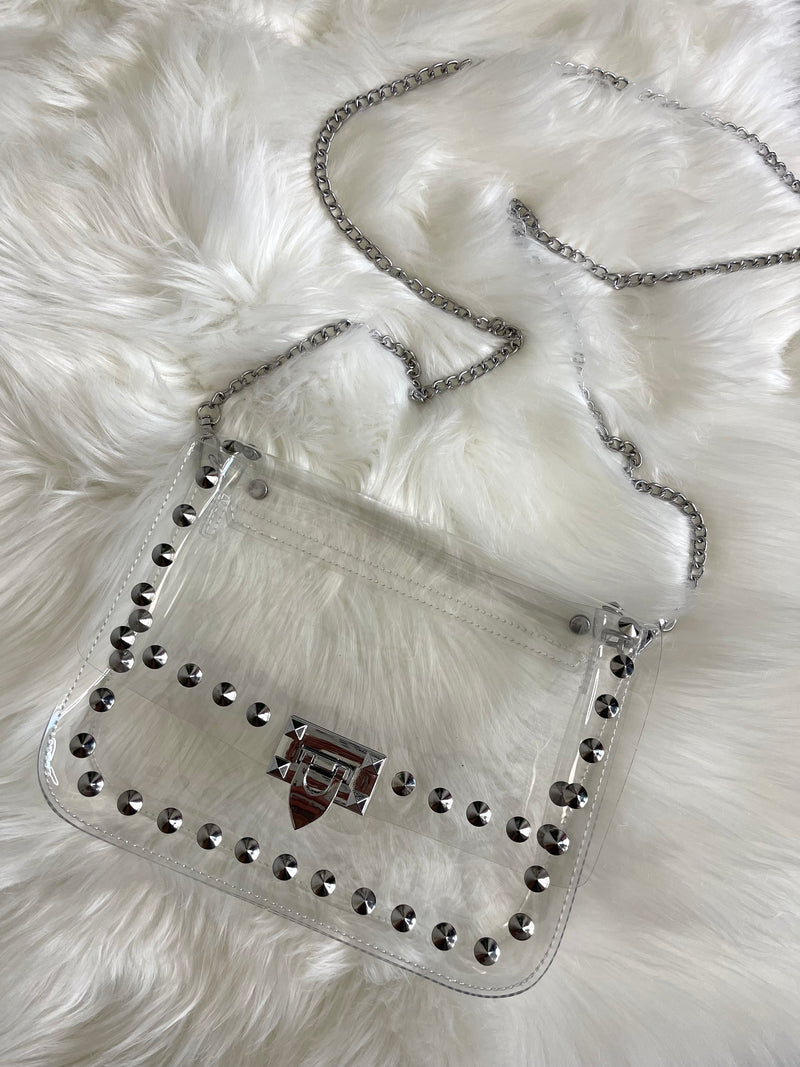 Clear Stud Handbag Silver