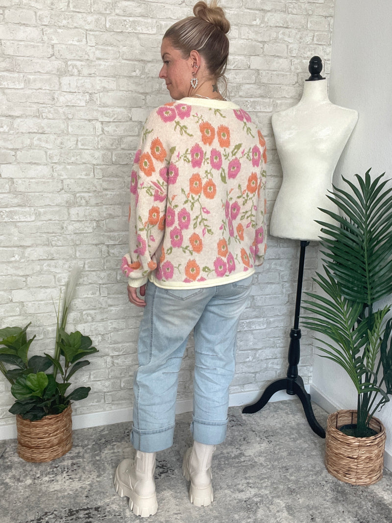 Tina Orange/Pink Floral Print Pullover