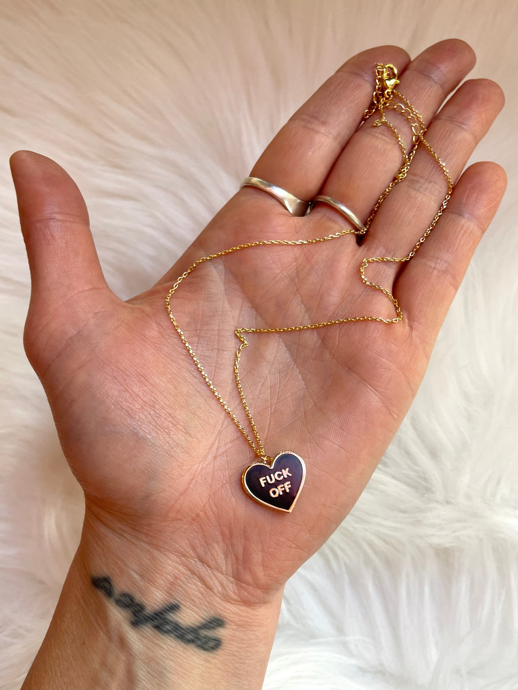 (Fuck Off) Heart Necklace Black/Gold