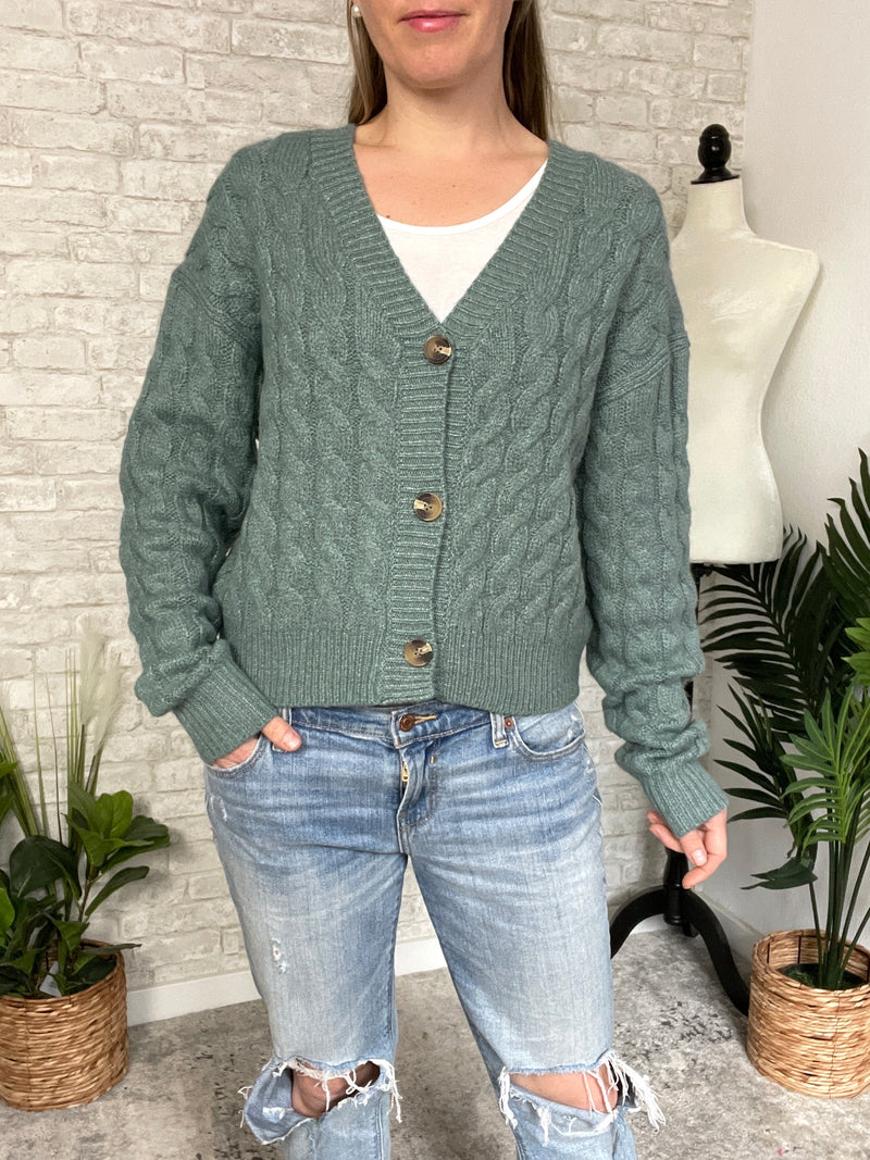 Cherry Blossom Cardigan Teal Green