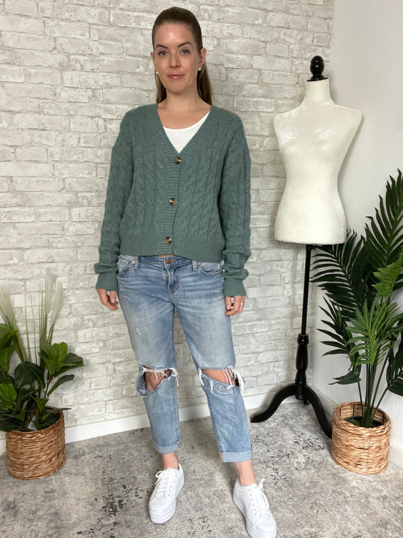 Cherry Blossom Cardigan Teal Green