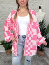 Millie Checker Print Cardigan Pink