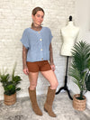 Lanny Short Sleeve Button-Up Cardigan Blue