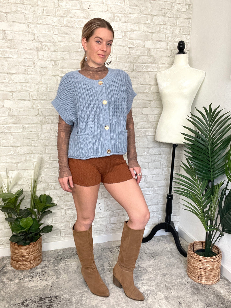 Lanny Short Sleeve Button-Up Cardigan Blue
