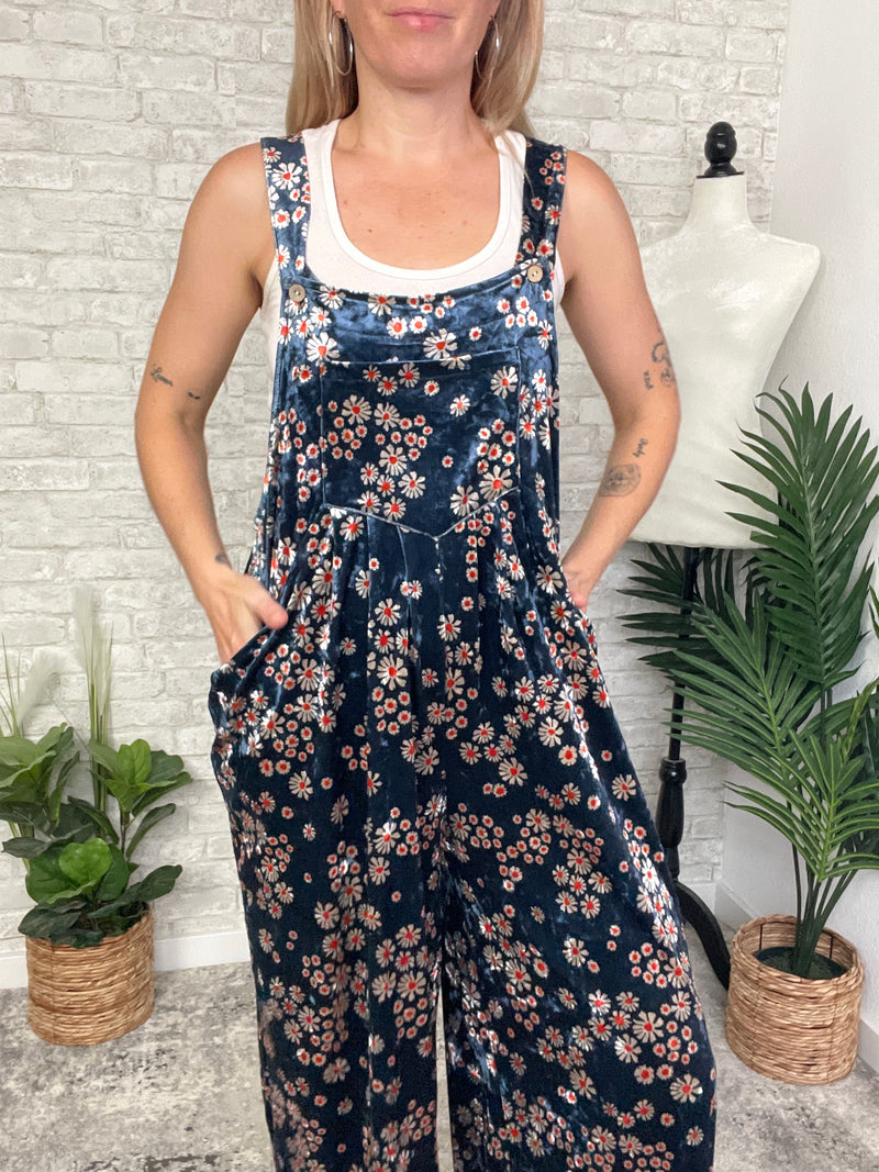 Daisy Navy Velvet Overall