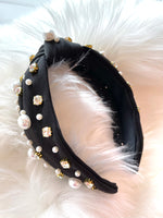 Dolly Pearl + Rhinestone Headband Black