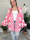Millie Checker Print Cardigan Pink