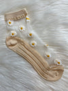 Sheer Floral Socks - Beige