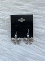 Pearl + Rhinestone Bow Earring Silver
