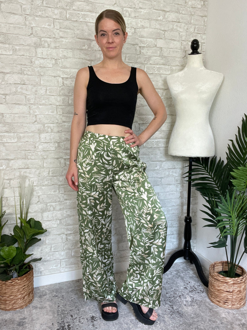 Bamboo Jungle Pants Green Satin