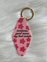 Floral Print Good Moms Say Bad Words Motel Keychain Pink