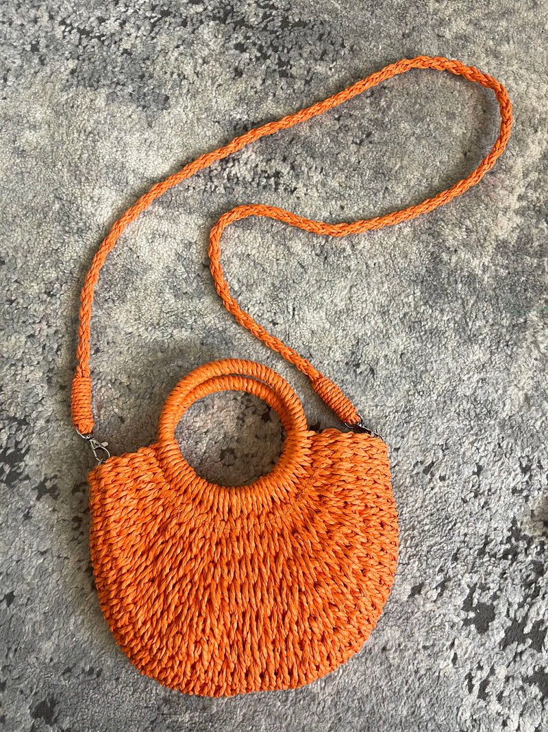 Mini Bright Straw Bag - Orange
