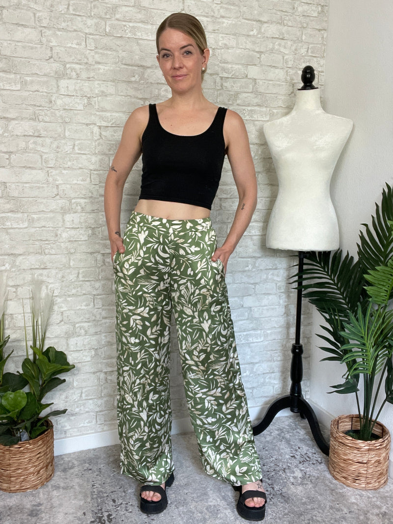Bamboo Jungle Pants Green Satin