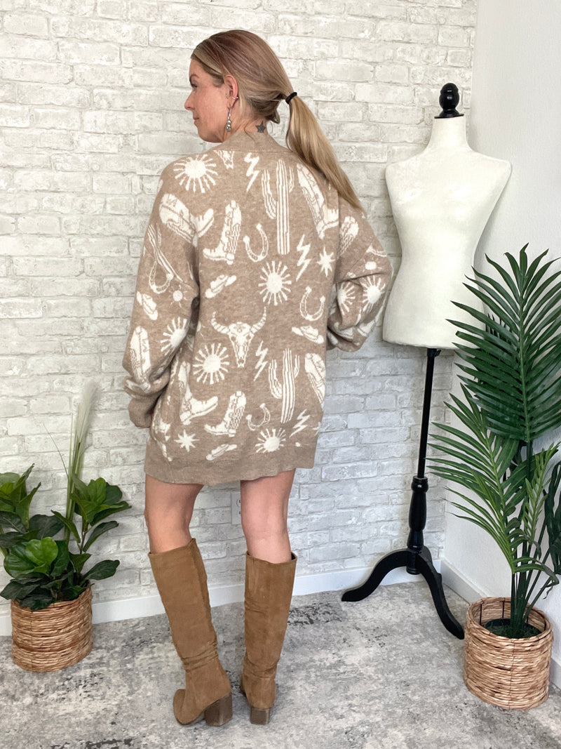 Christy Western Print Cardigan Taupe