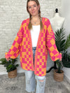 Millie Checker Print Cardigan Pink+Orange