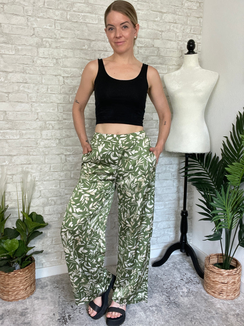Bamboo Jungle Pants Green Satin