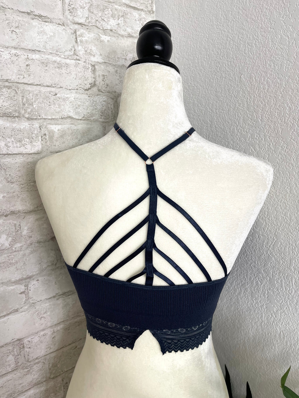 High Neck Crochet Lace Trim Blue