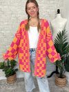 Millie Checker Print Cardigan Pink+Orange