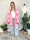 Millie Checker Print Cardigan Pink