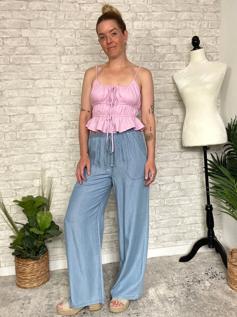 Sabrina Chambray Wide-Leg Pants