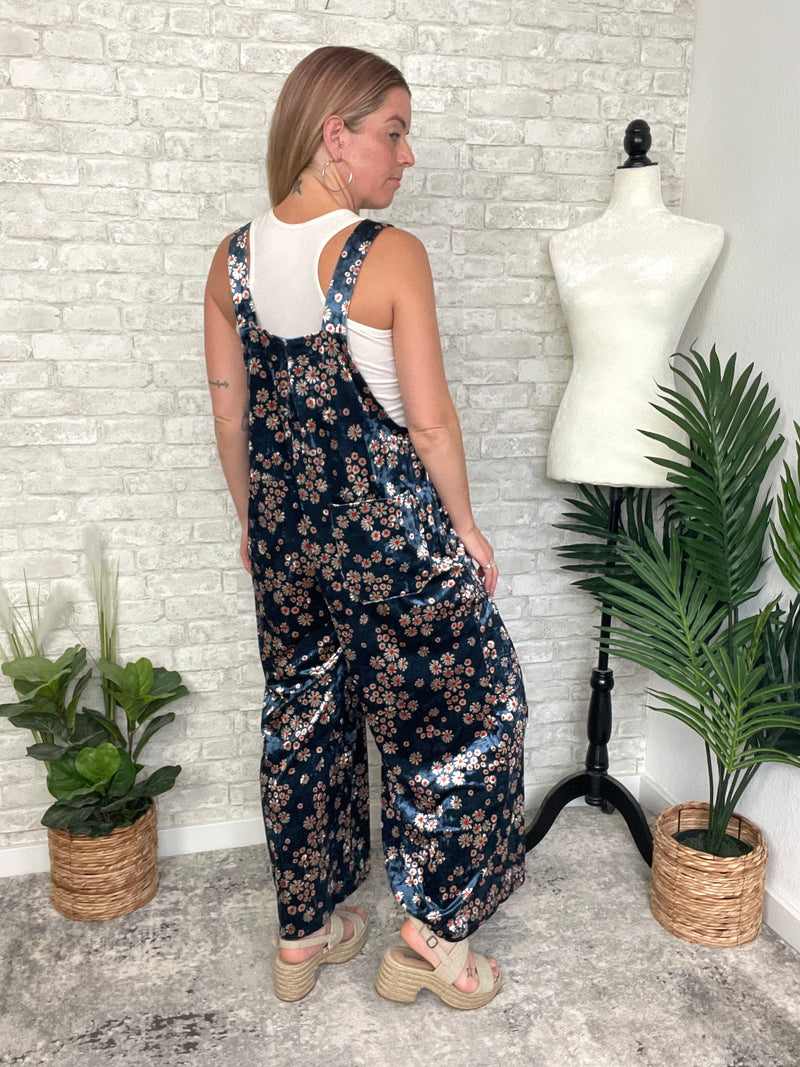 Daisy Navy Velvet Overall