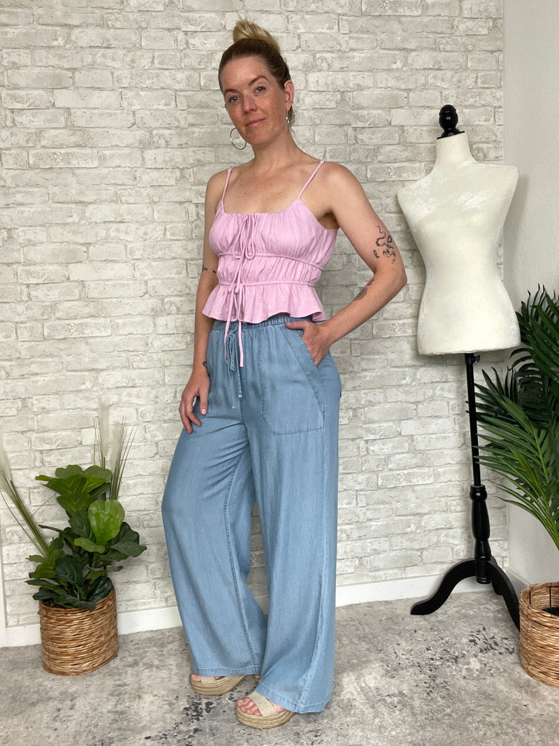 Sabrina Chambray Wide-Leg Pants