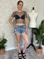 Pearl Disco Black Tulle Top