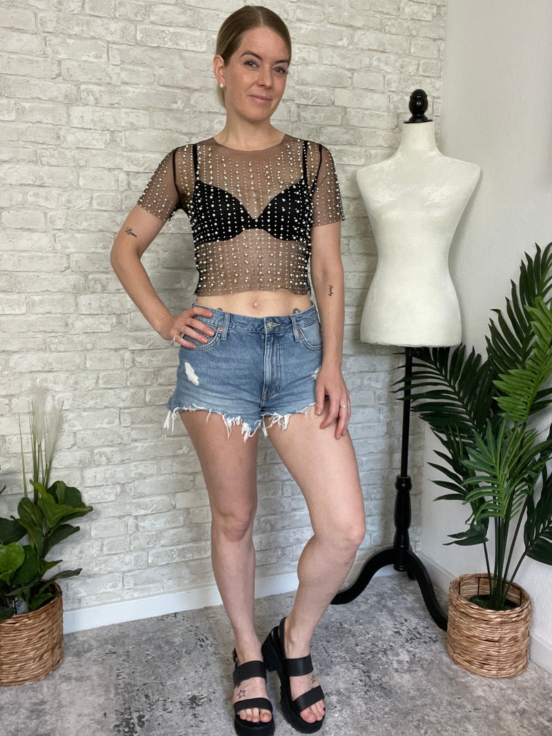 Pearl Disco Black Tulle Top