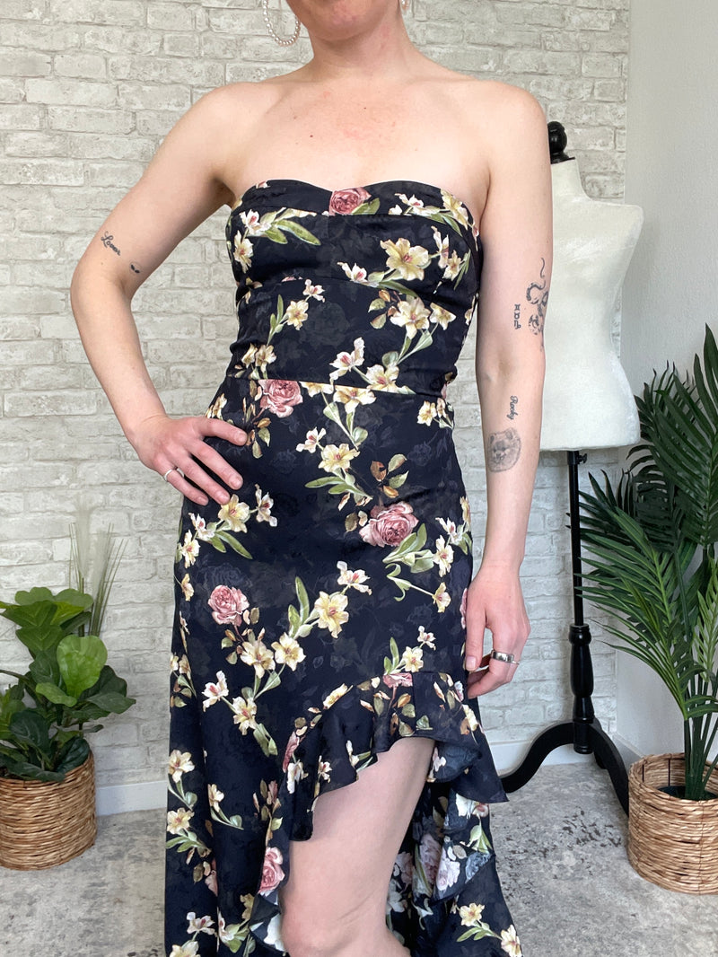 Valiq Black Floral Satin Dress