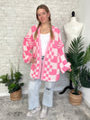 Millie Checker Print Cardigan Pink