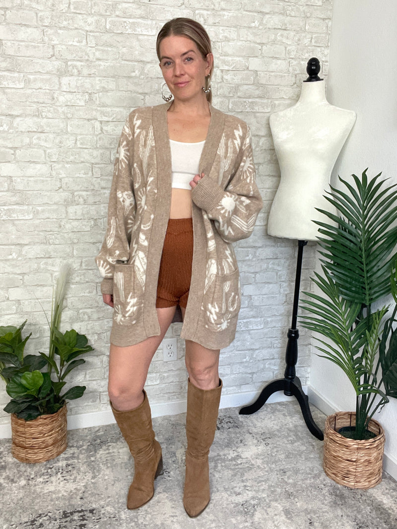 Christy Western Print Cardigan Taupe