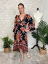 Madison Long Sleeve Twist Maxi Midnight Black+Ginger Floral