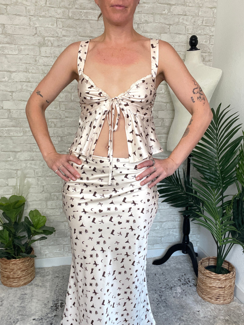 Western Flare Satin Set Top