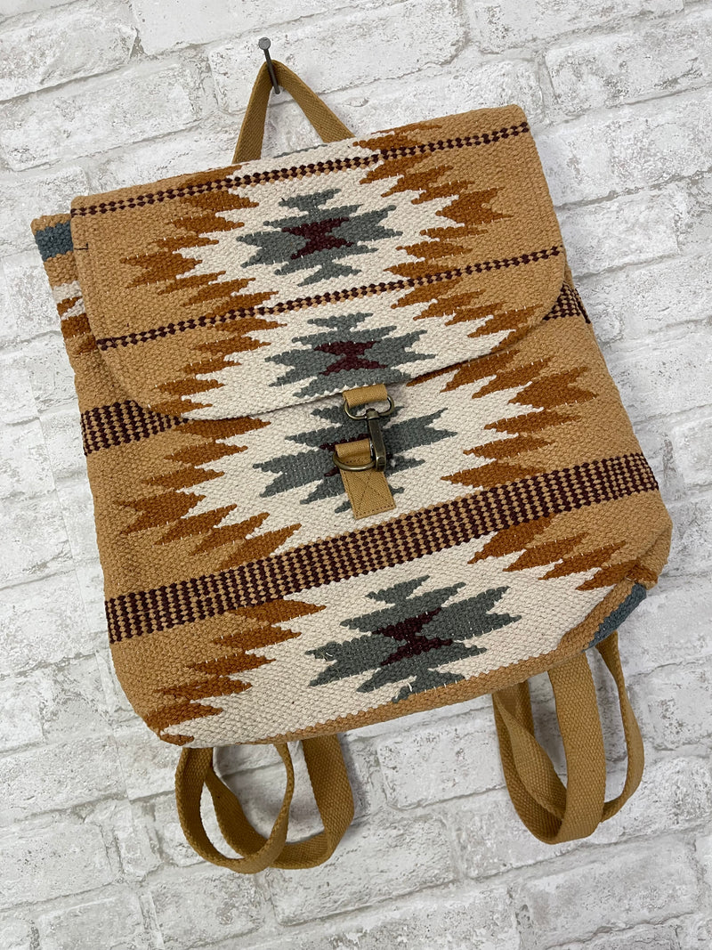Tan, Camel + Teal Aztec Backpack