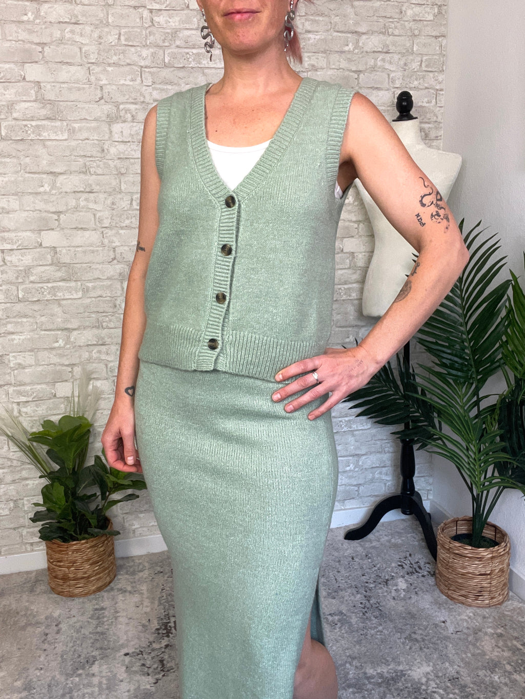 Christine Sage Sweater Set - Vest