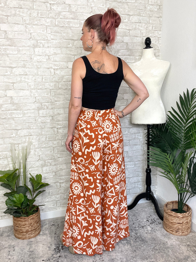 Abstract Swirls Wide Leg Pant - Ginger + Beige