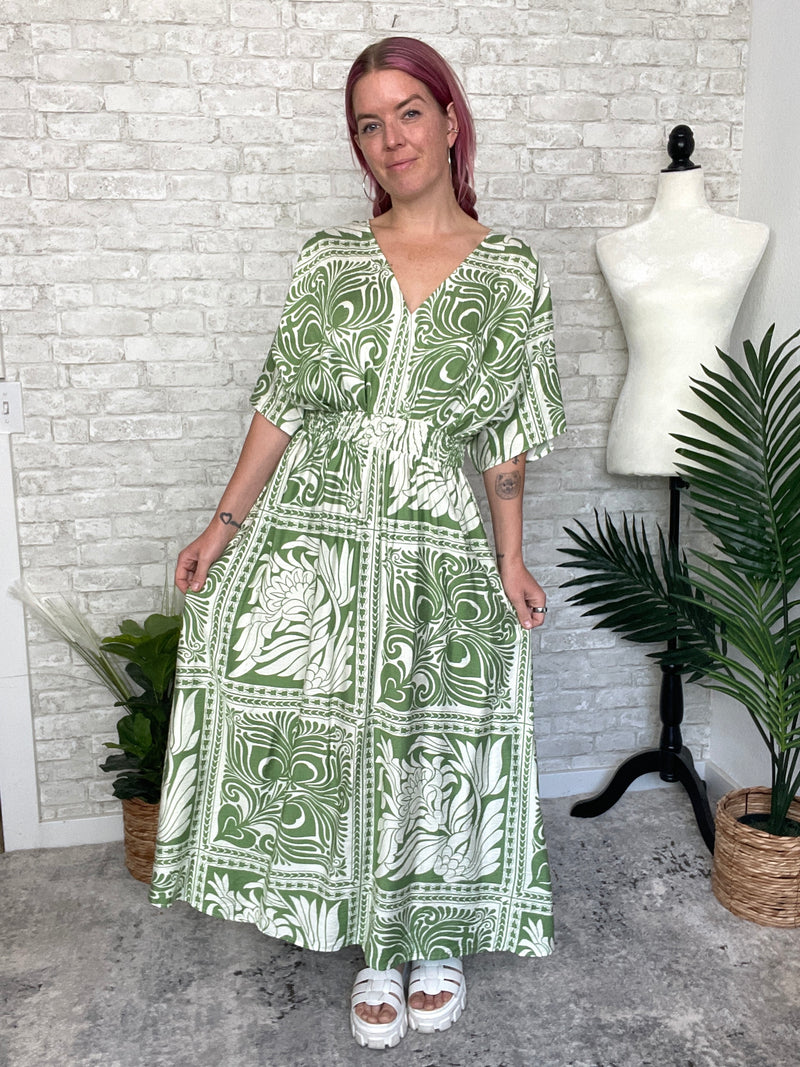 Flor Green Maxi Kimono Dress