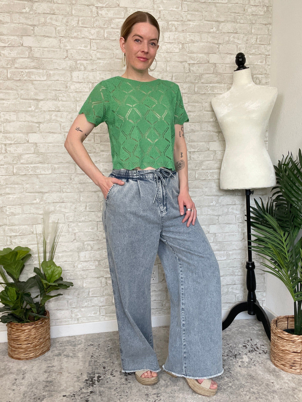 Lozio Green Crochet Top