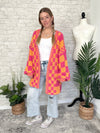Millie Checker Print Cardigan Pink+Orange
