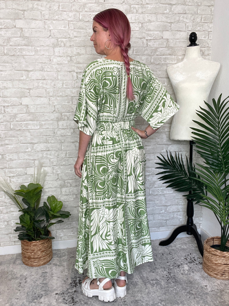 Flor Green Maxi Kimono Dress