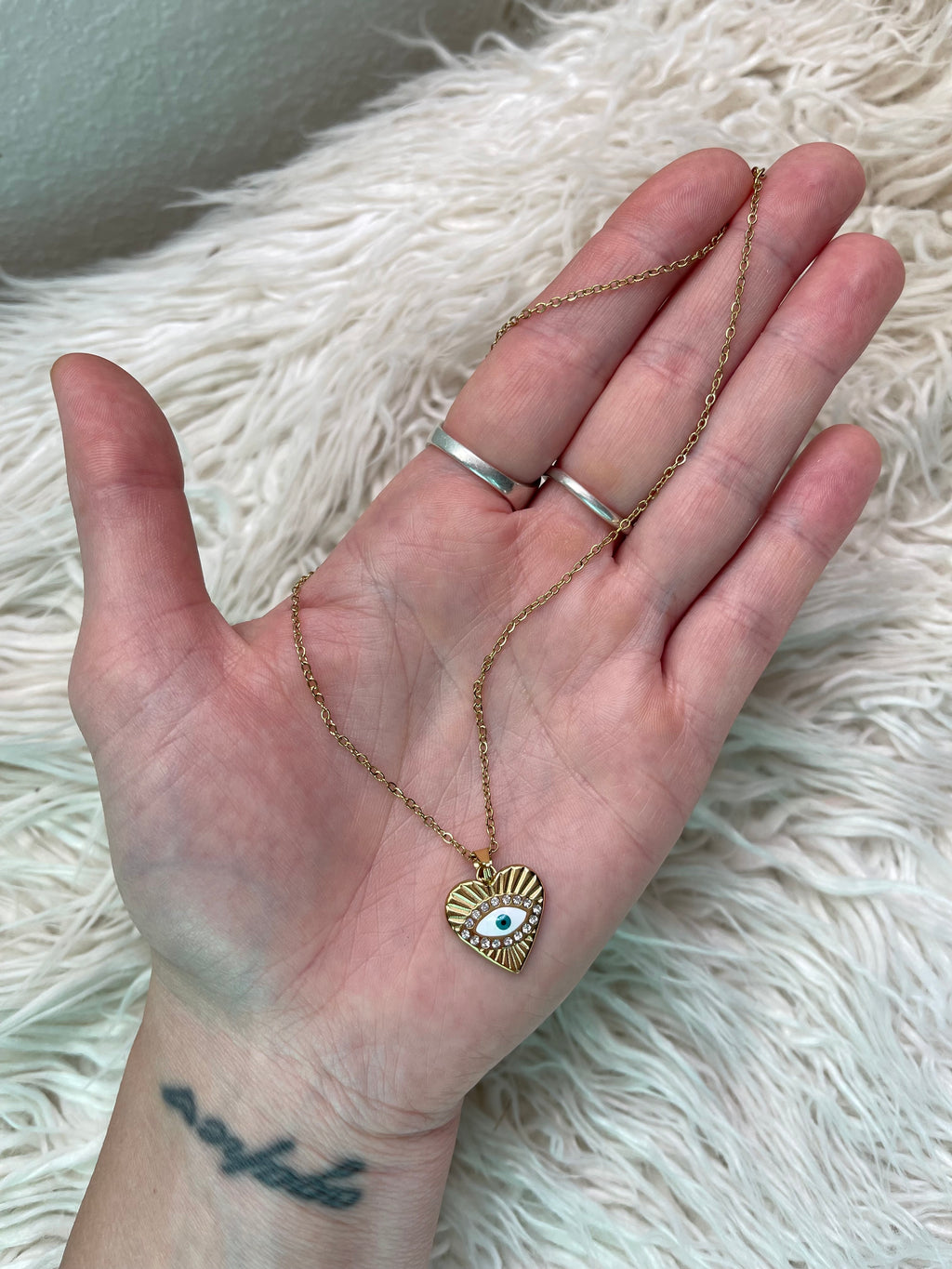 Evil Eye Rhinestone + Gold Pendant