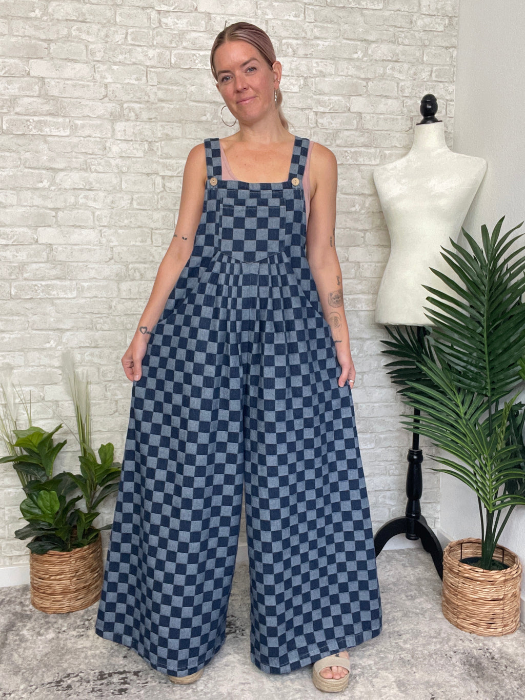 Fena Checker Wide-Leg Overall