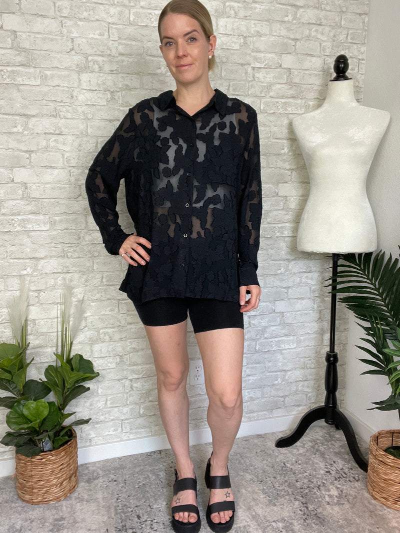 Midnight Textured Petal Button Up