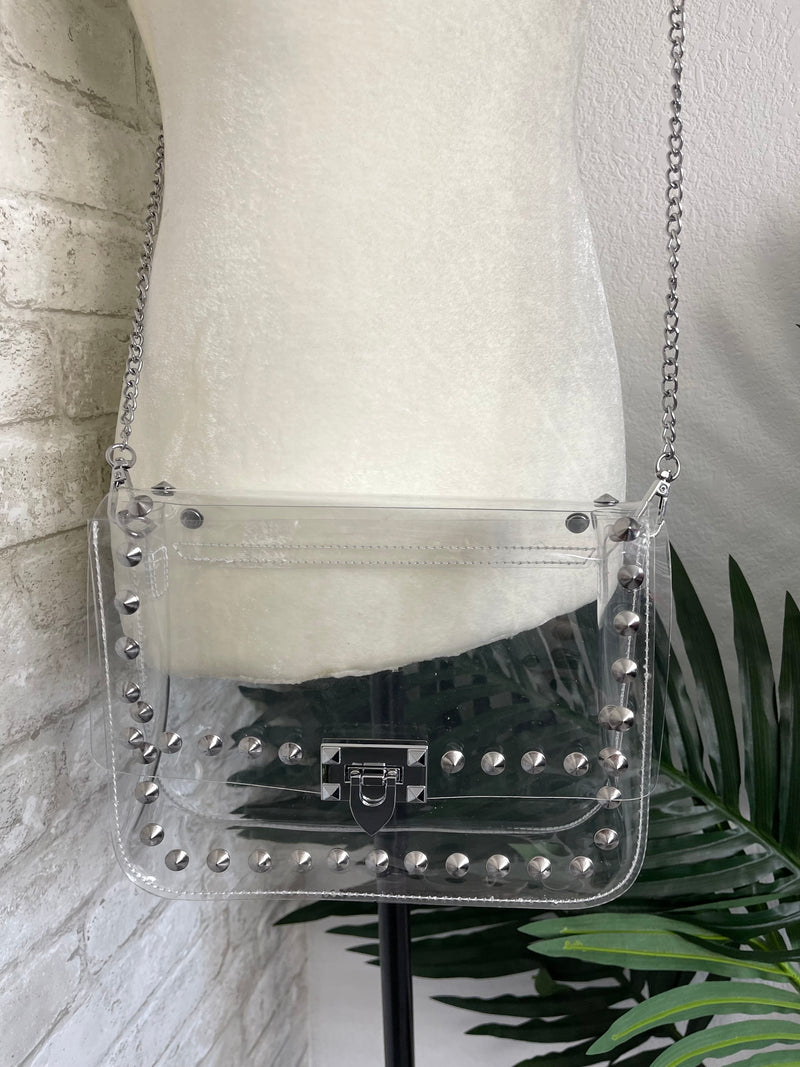Clear Stud Handbag Silver