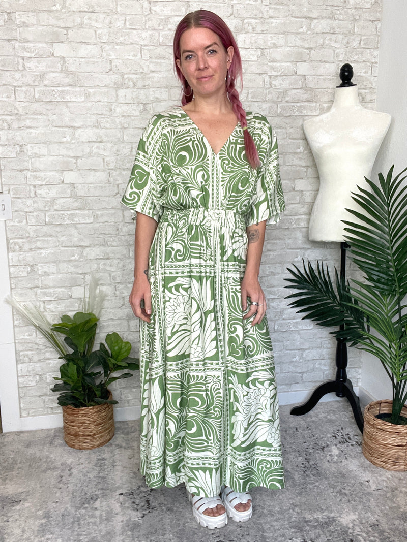 Flor Green Maxi Kimono Dress